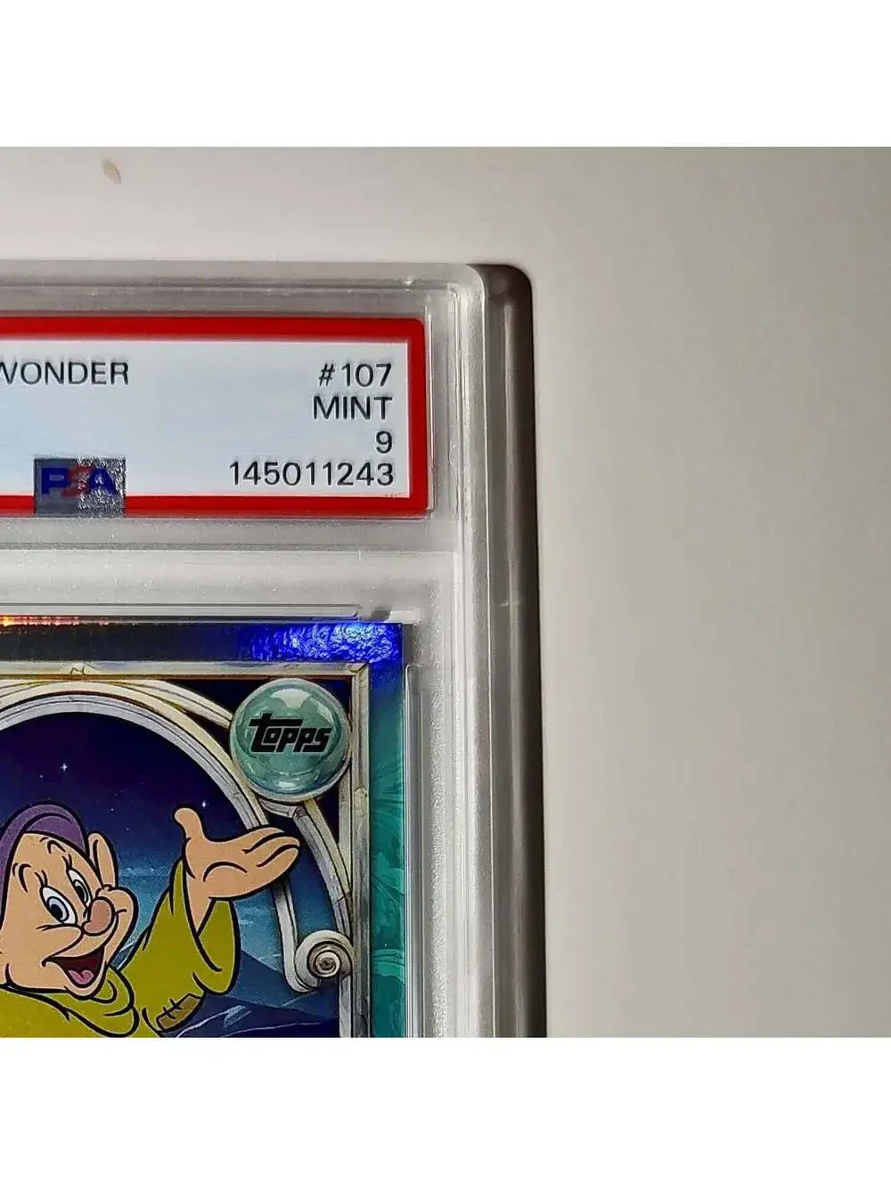 Dopey 2025 Topps Disney #107 Diamond Card Snow White and the Seven Dwarfs PSA 9